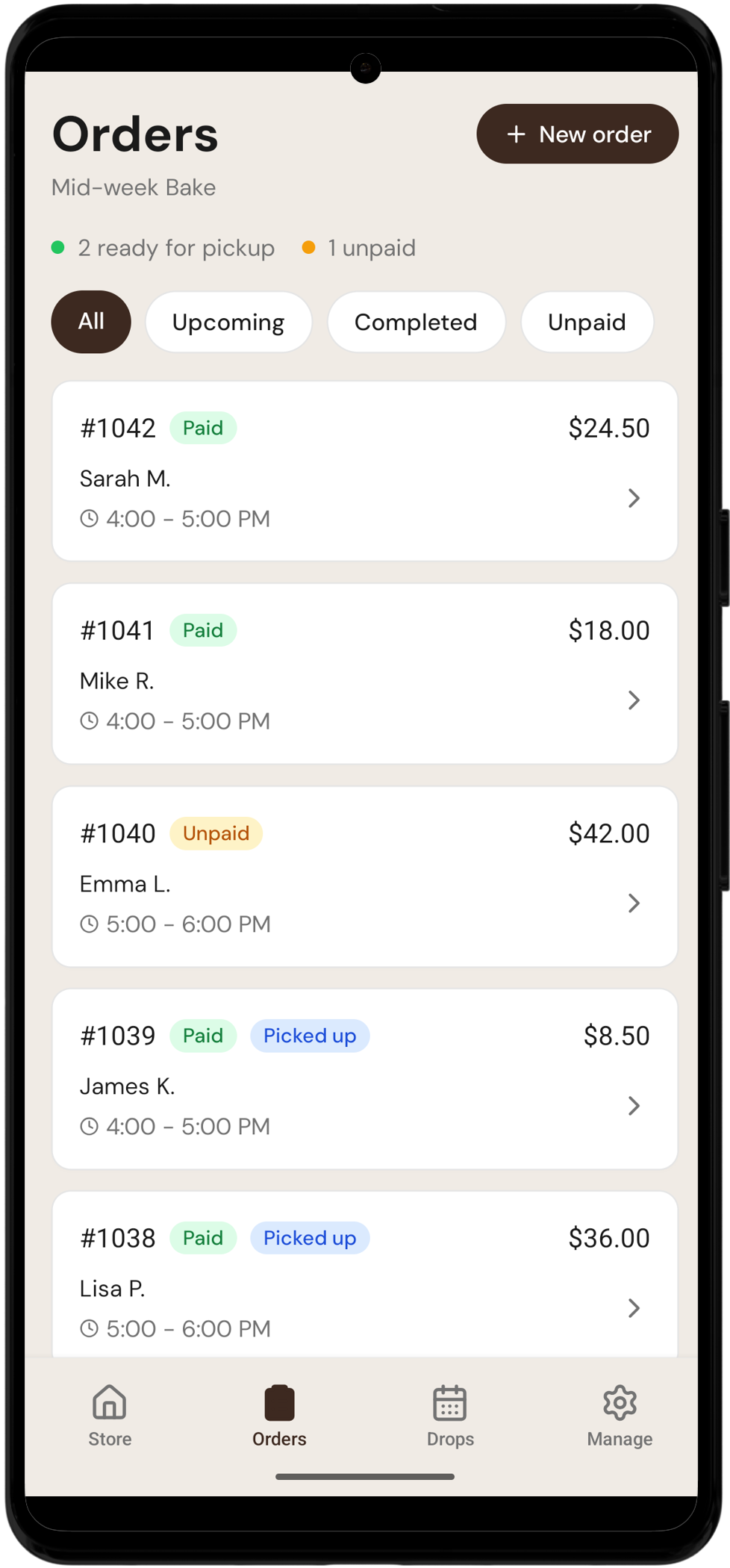 Prep and orders grouped by bake day